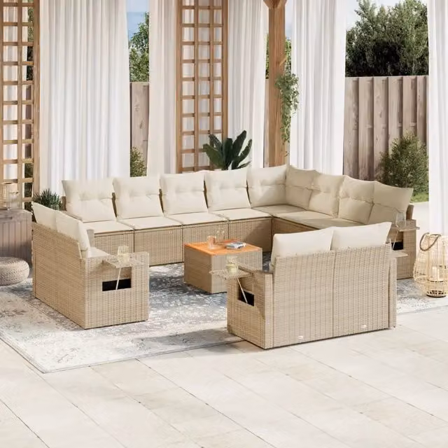 Set Divano da Giardino vidaXL in Polyrattan Beige con Cuscini e Tavolino, Composizione a U per Terrazza e Giardino – 1