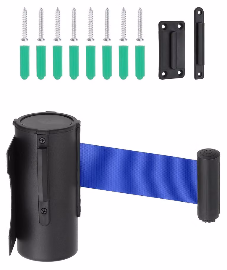Barriera a nastro retrattile, lunghezza 3 metri, corpo in acciaio, colore nero/blu scuro
