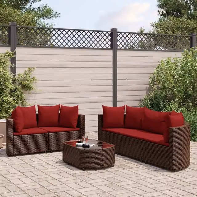 Set Divano da Giardino 6 pz con Cuscini Marrone in Polyrattan 3308421