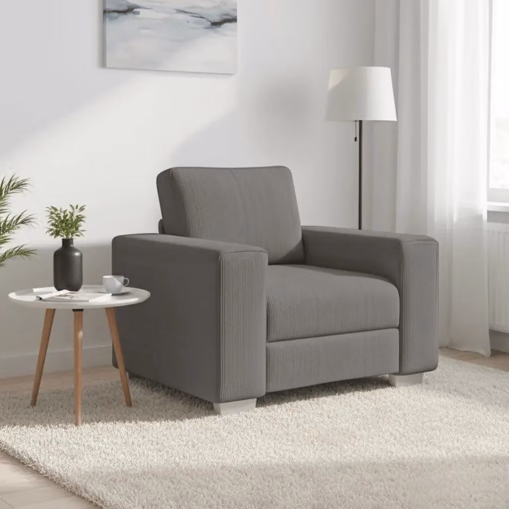 Sofa Lounge Moderno in Velluto a Coste Grigio con Braccioli L: 100 cm, P: 77 cm, H: 82 cm – 2