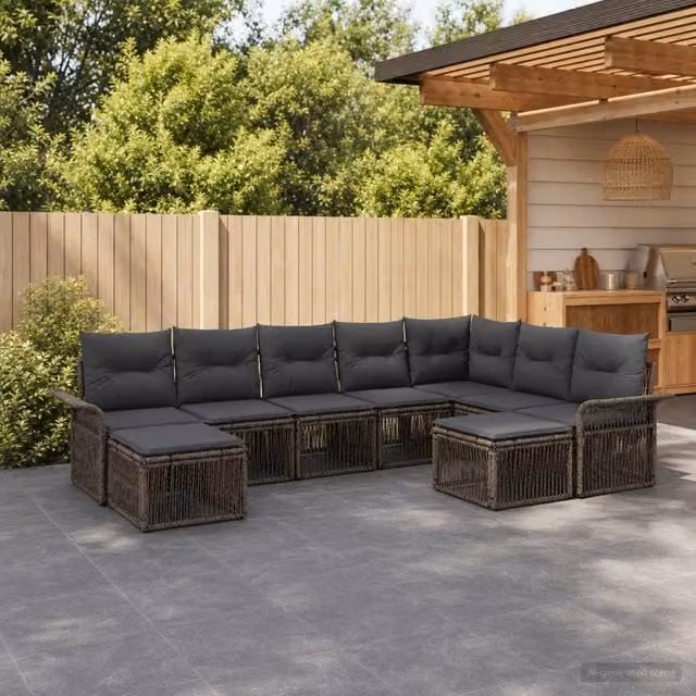 Set Divano da Giardino 9 pz Grigio e Grigio Scuro polyrattan 3435017