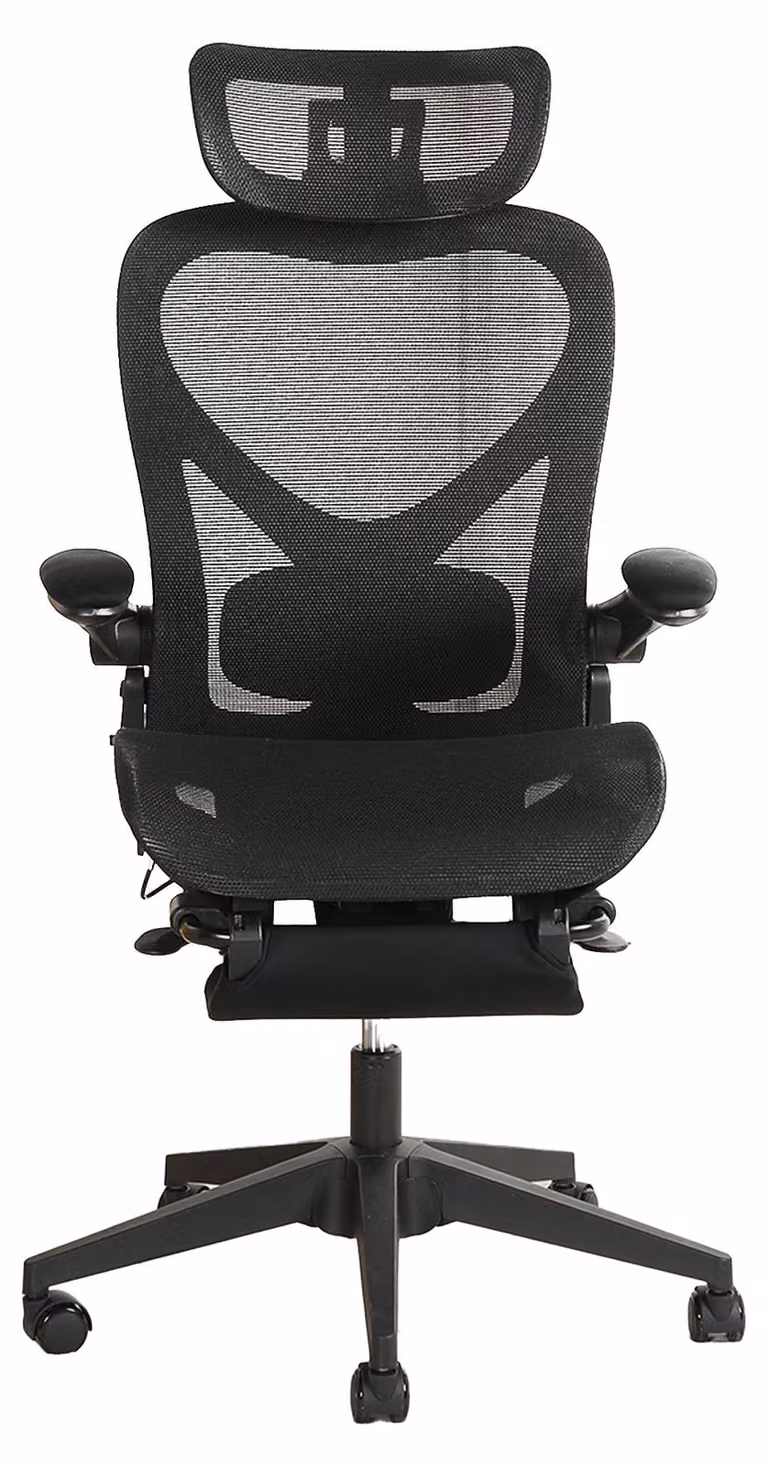 Sedia da ufficio ergonomica pieghevole, salvaspazio, con supporto lombare, imbottitura a rete, braccioli pieghevoli, poggiatesta 3D e poggiapiedi. Modello L3