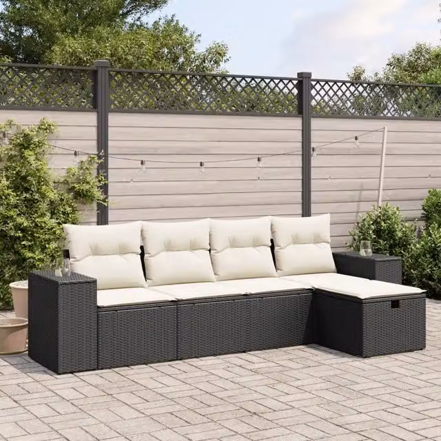 Set Divani da Giardino 5 pz con Cuscini in Polyrattan Nero 3264392