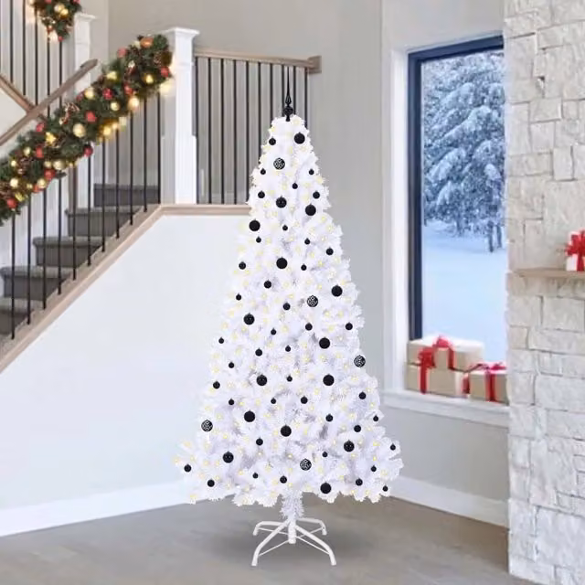 Albero di Natale artificiale bianco con LED vidaXL in PVC e metallo stile minimalista – 1