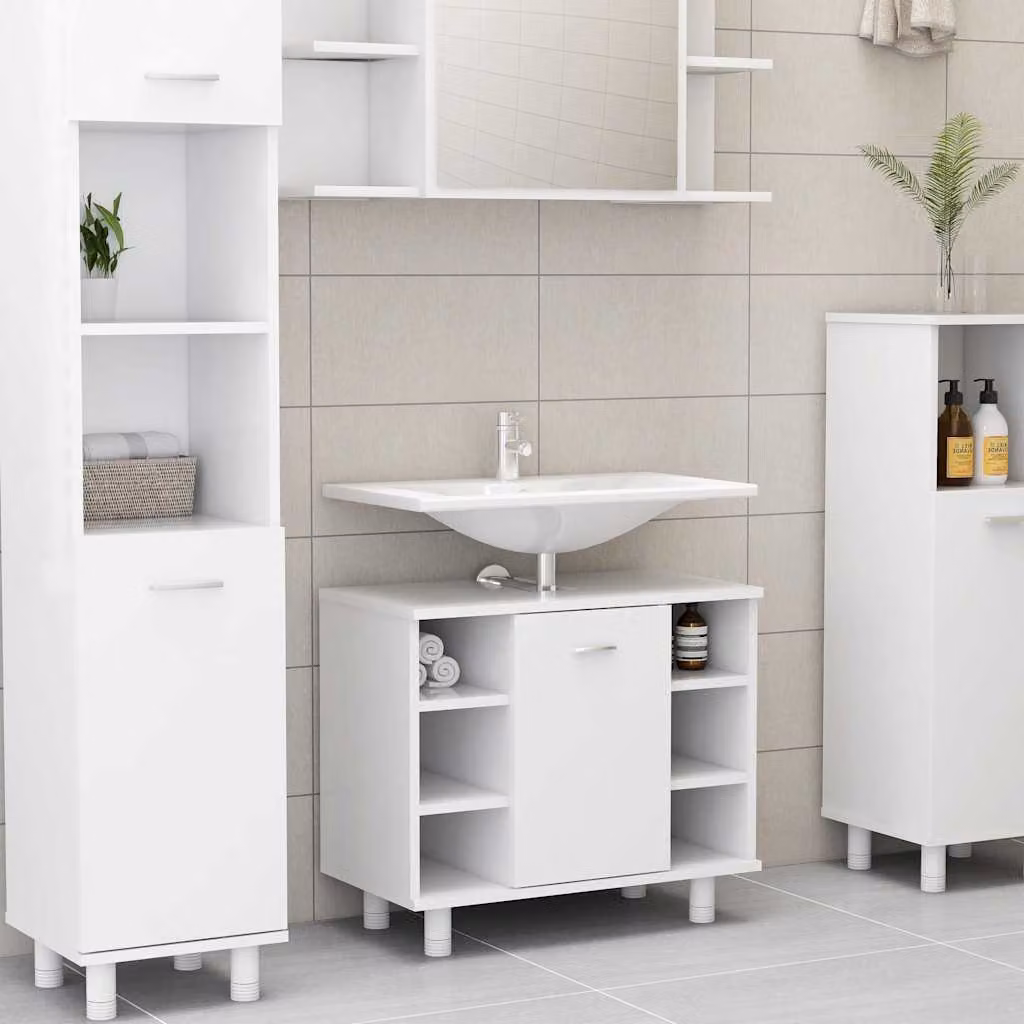 Mobile da bagno moderno vidaXL bianco in legno con ante a battente L: 60 cm, P: 32 cm, H: 53,5 cm