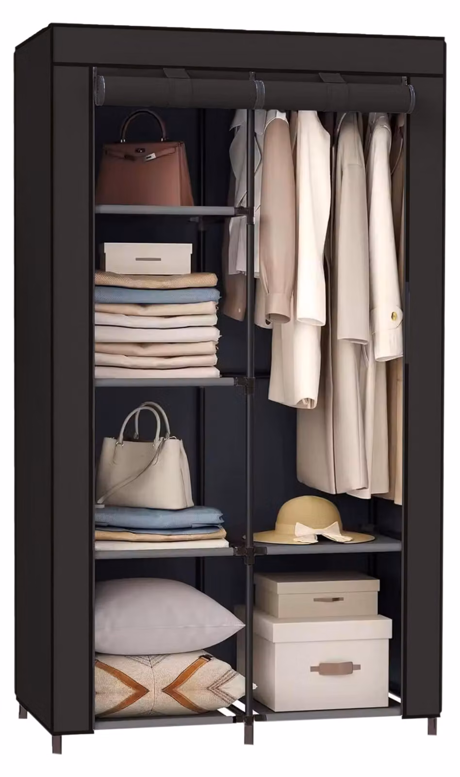 Armadio pieghevole in tessuto, dimensioni 88x45x168 cm, colore nero