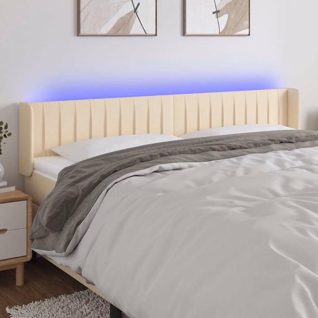 Testiera per letto vidaXL in tessuto beige con illuminazione LED e porta di ricarica USB, L 183 cm x P 16 cm x H 78-88 cm