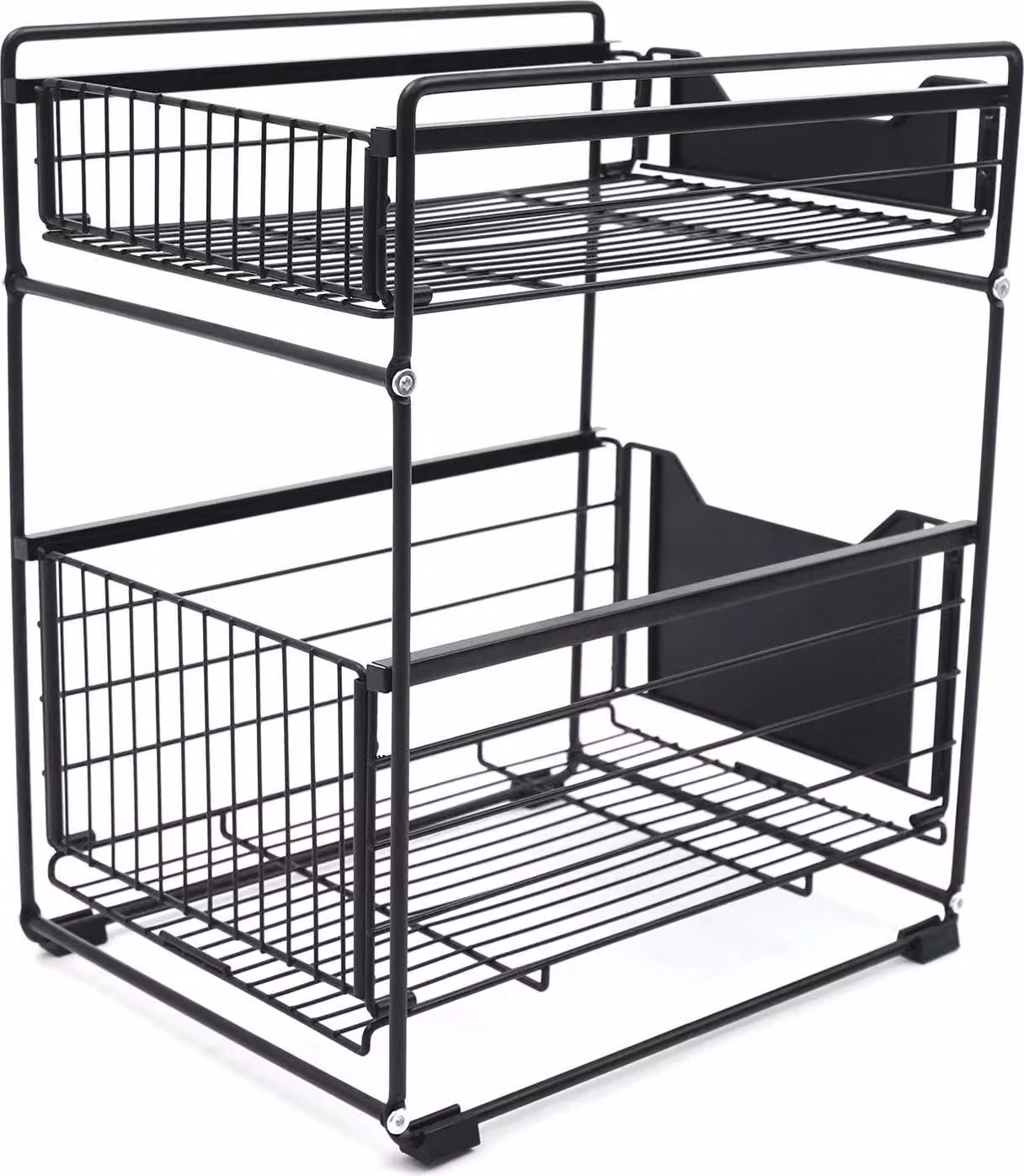 Organizer estraibile per armadio - Scaffale scorrevole a 2 ripiani/scaffale per spezie - Regolabile in altezza - Acciaio al carbonio per carichi pesanti - 37,4×28,2×44 cm - Larghezza cestello 26,5 cm - Nero