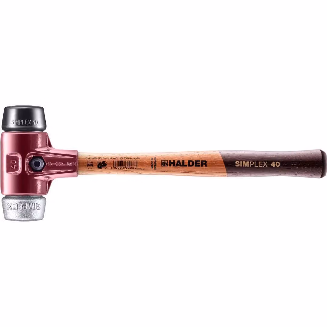 Mazza SIMPLEX soft-face con alloggiamento TE e manico in legno, Ø 40, composizione gomma / metallo morbido