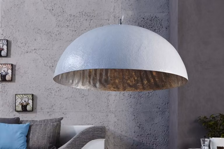 Casa Padrino Lampada a sospensione di design Bianca / Argento, Diametro 50 cm - Lampada Lampada a sospensione