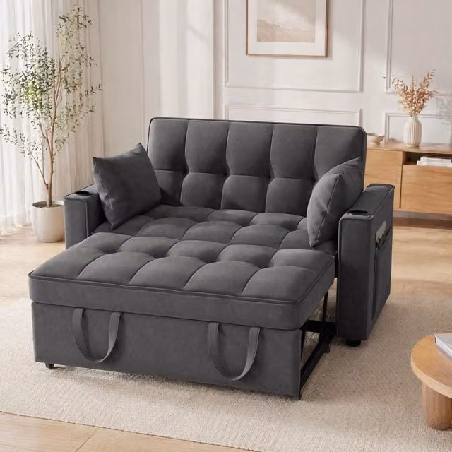 Divano letto Mivray moderno in velluto grigio con funzione letto e struttura imbottita L: 137 cm, P: 76,5 cm, H: 83 cm
