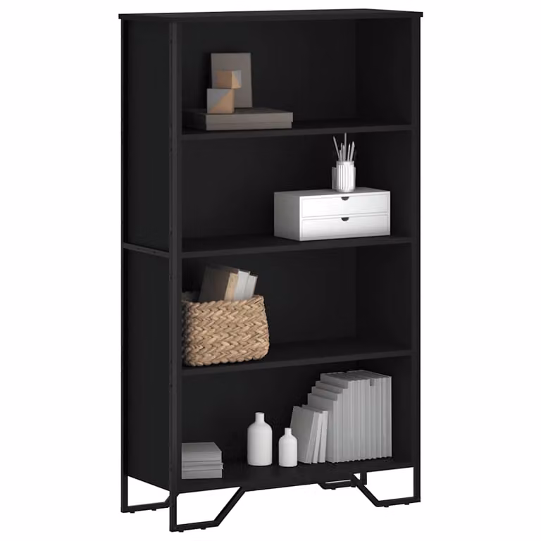 Libreria moderna vidaXL in legno e metallo nera con pannello posteriore L: 80 cm, P: 31 cm, H: 137,5 cm