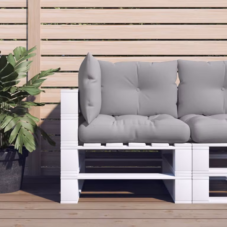 Set di 3 cuscini per pallet vidaXL grigi in poliestere idrorepellente e resistente ai raggi UV, L/P/H: 61,5 x 60 x 10 cm