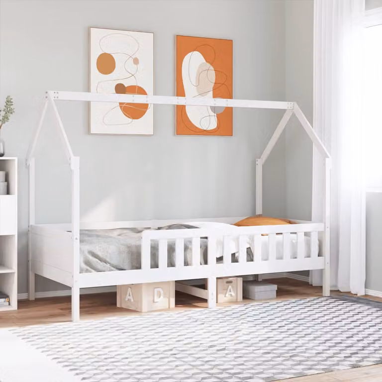 vidaXL Giroletto Casetta per Bambini in Legno di Pino Massello Bianco 90x190 cm