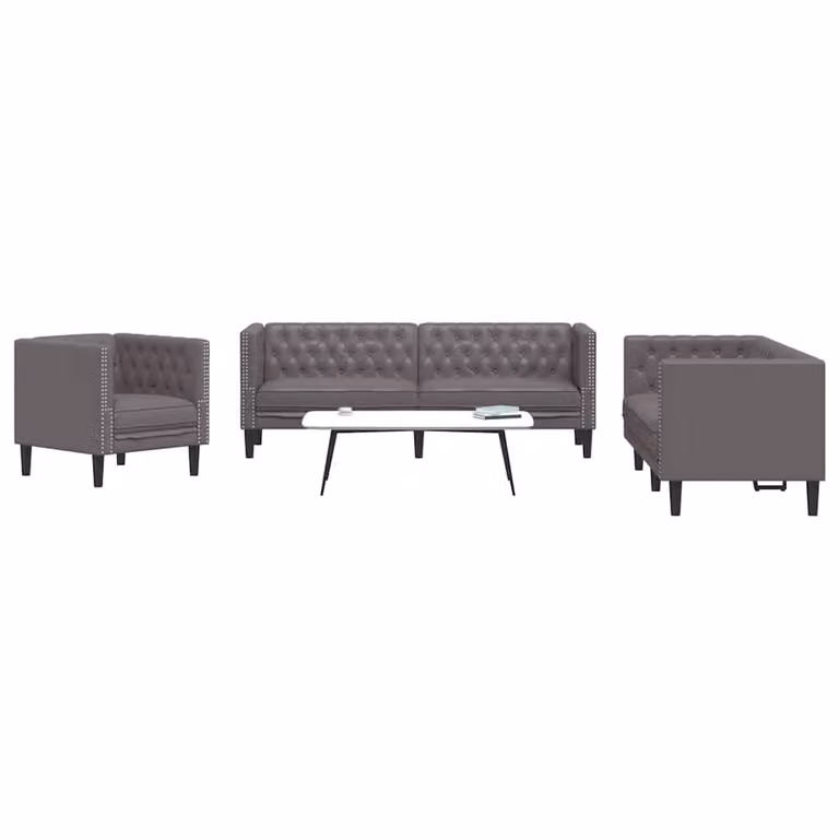 Set di Divani Chesterfield vidaXL in Similpelle Grigio composto da un Divano a 3 posti e un Divano a 2 posti