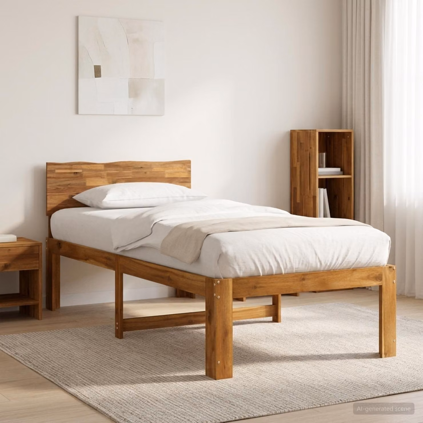 vidaXL Letto Singolo ROSTOCK in Legno di Acacia Naturale L: 100 cm, P: 200 cm