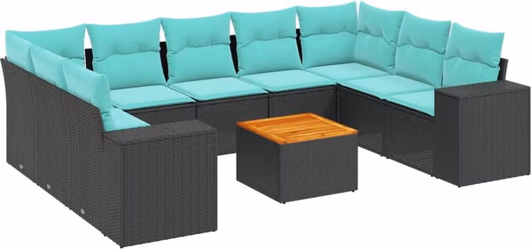 Set Divani da Giardino 10 pz con Cuscini Nero in Polyrattan