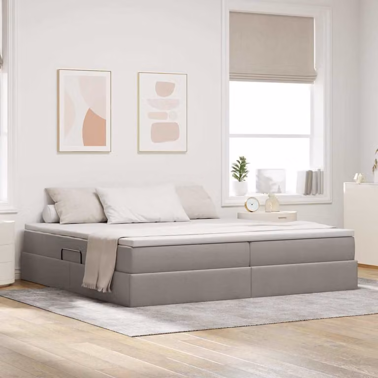 Letto con contenitore e materasso ibrido vidaXL Talpa, L/P/H: 200 x 200 x 204 cm, Beige o Grigio