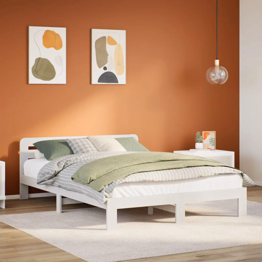 Letto senza Materasso vidaXL in Legno Massello di Pino Bianco L: 139 cm, P: 193,5 cm, H: 65,5 cm – 1