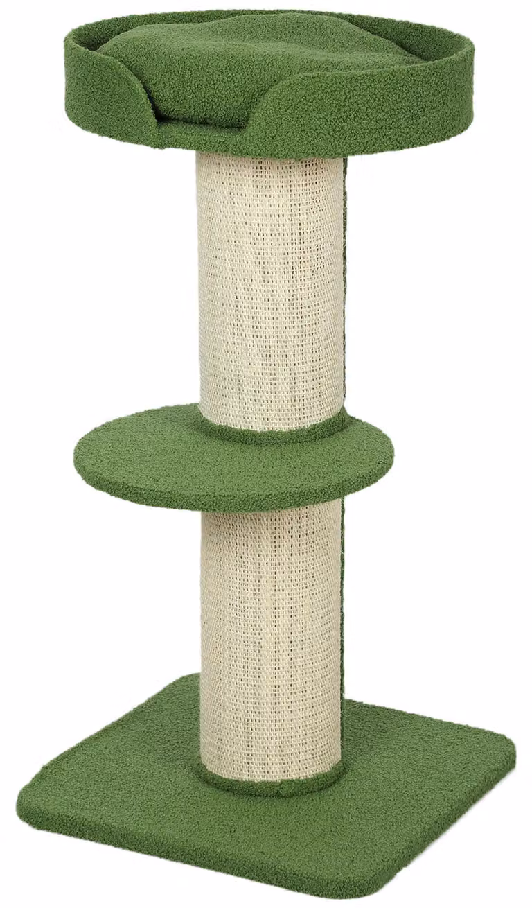 PawHut Tiragraffi per gatti piccolo 91 cm con cuccia e piattaforma in Lana, verde