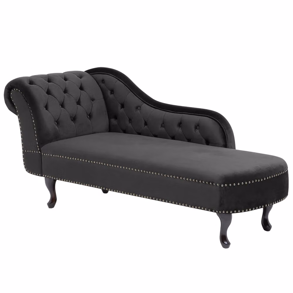 Chaise Longue BELIANI in Velluto Nero Stile Chesterfield con Bottoni Versione Sinistra L/P/H: 169 x 65 x 79 cm – 2
