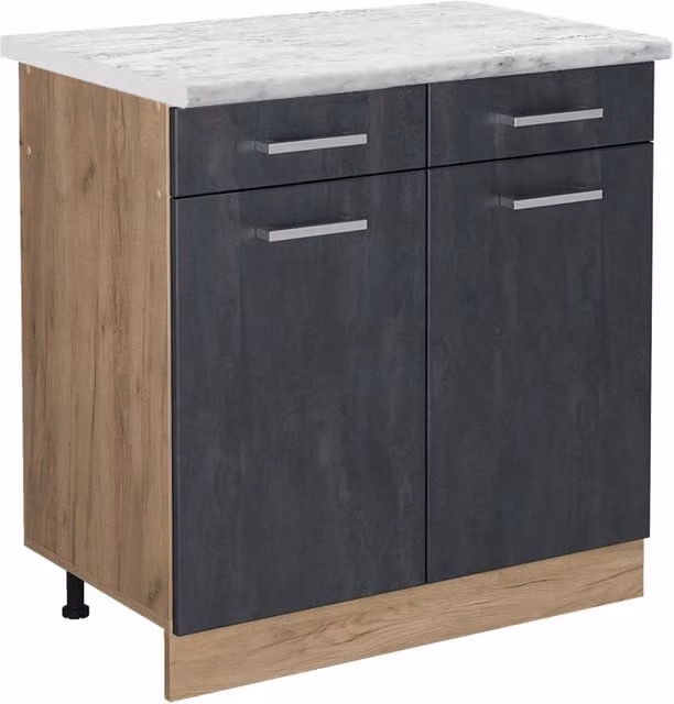Mobiletto base per cucina R-Line Calce nera/Rovere dorato 80 cm PL Marmo Vicco