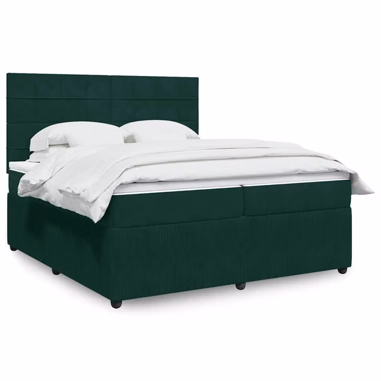 vidaXL Letto Ibrido con Giroletto a Molle e Materasso in Velluto Verde Scuro L/P: 200 x 200 cm