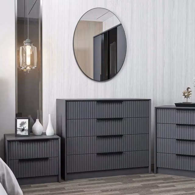 Jebi, Cassettiera 3 Cassetti, 100x85x45h cm Nero Antracite