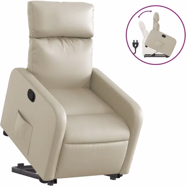 Poltrona | Sedia Relax Alzapersona Reclinabile Crema in Similpelle