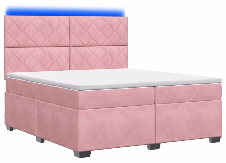 Letto a molle con materasso e testata rosa 200 x 200 cm in velluto