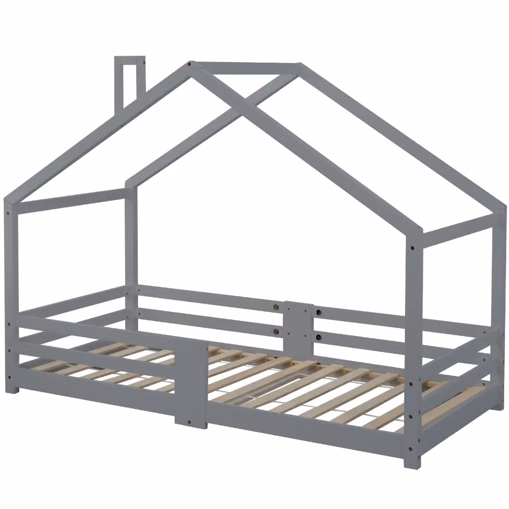 Letto a casa per bambini Zephmum in legno di pino laccato grigio L/P/H: 200 x 90 x 120 cm – 2