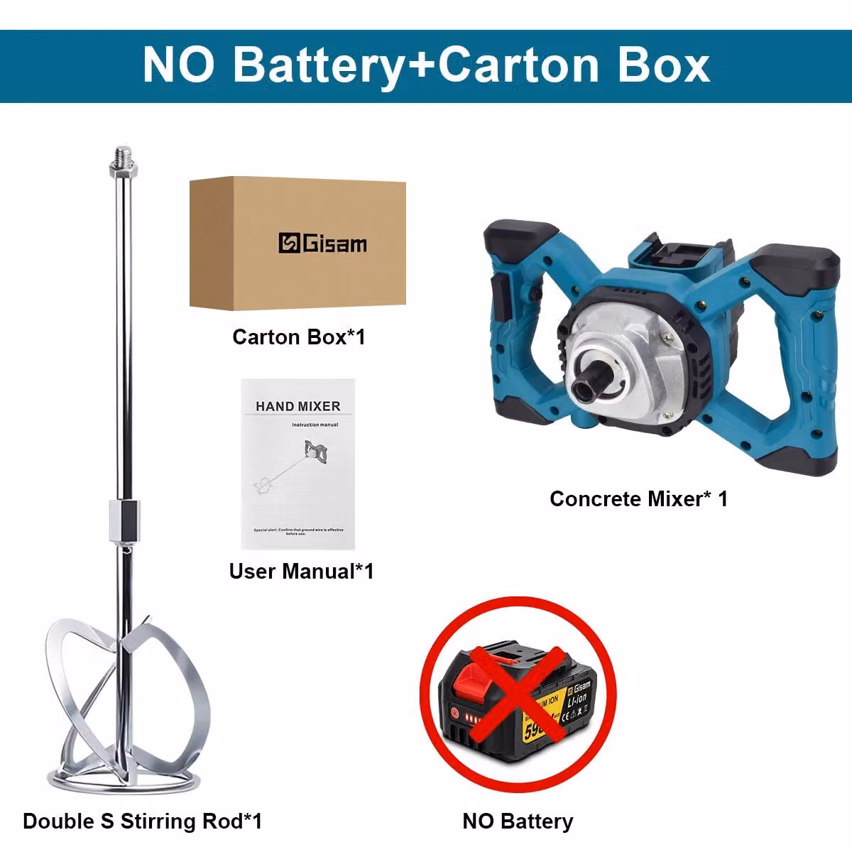 Miscelatore per calcestruzzo e malta - Miscelatore a batteria - Motore brushless - 6 velocità - Compatibile con batterie da 18V - Senza batteria e caricabatterie