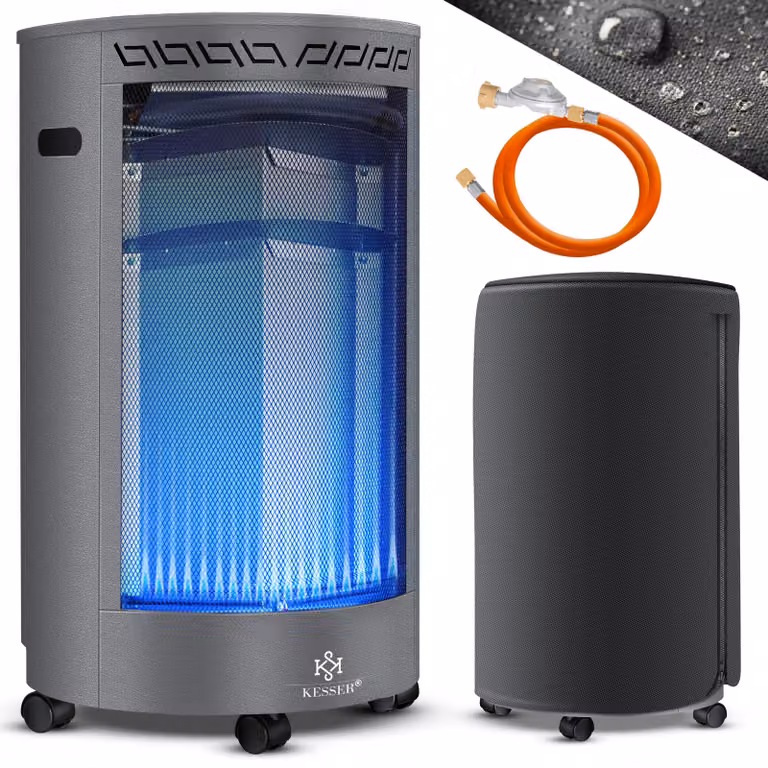 Riscaldatore a gas KESSER® in Vetroceramica da 4200 Watt, con regolatore di pressione del gas e tubo flessibile per il gas - Stufa a gas con copertura protettiva, bruciatore a infrarossi in Vetroceramica, bombole di gas butano o propano fino a 15 kg