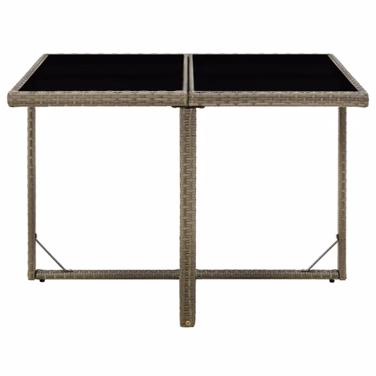 Tavolo da Giardino Grigio 109x107x74 cm in Polyrattan e Vetro
