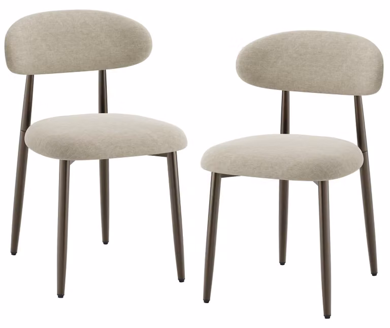 Set di 2 sedie da pranzo imbottite, con schienale curvo ergonomico, gambe in metallo con finitura bronzo, design moderno, colore marrone