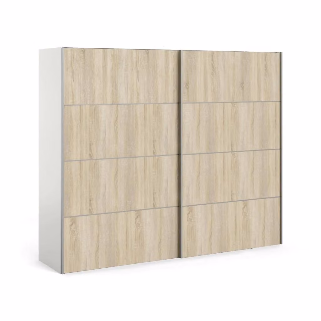 Armadio con ante scorrevoli DMORA per camera da letto, Bianco e Rovere, L: 243 cm, P: 64 cm, H: 201,5 cm – 2