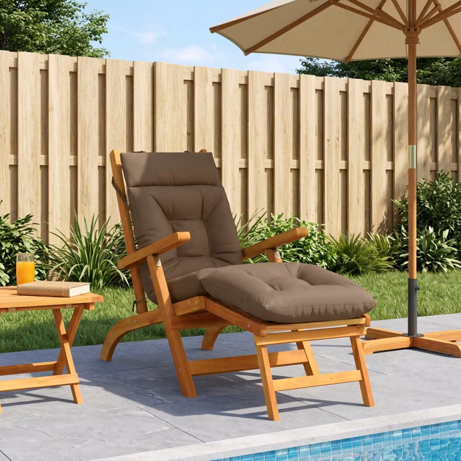 Cuscino per lettino vidaXL VIANEN in poliestere, resistente ai raggi UV e lavabile, colore beige/marrone