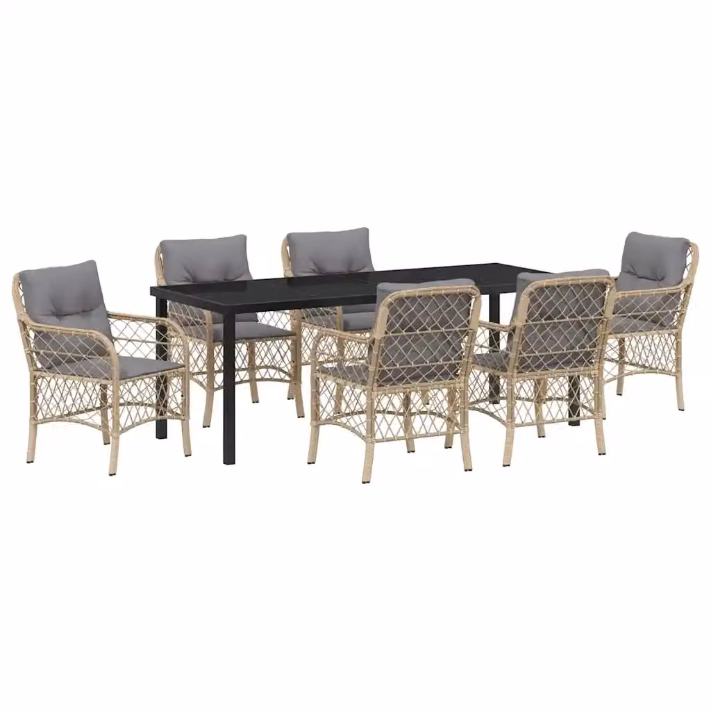 Set da pranzo da giardino moderno vidaXL in polyrattan e vetro beige, 7 pezzi – 2