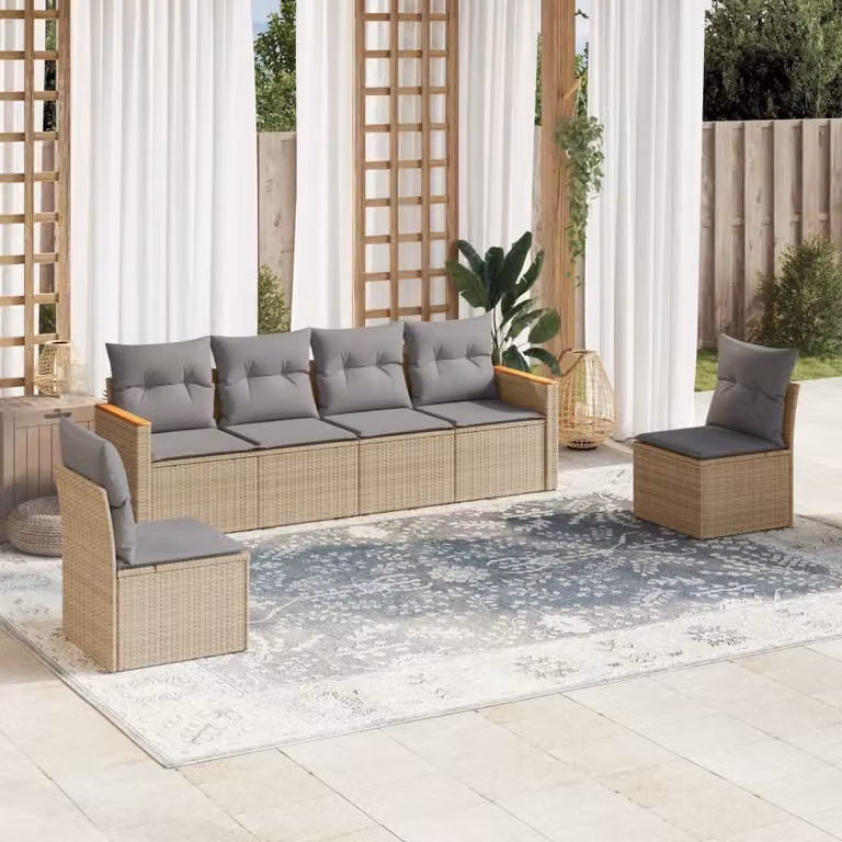 vidaXL Set Divano da Giardino 6 pz in Polyrattan con Cuscini Beige e Grigio e Struttura in Acciaio