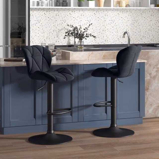 Set di 2 sgabelli da bar girevoli 51,5x57,5x93-114,5 cm neri in poliestere con schienale