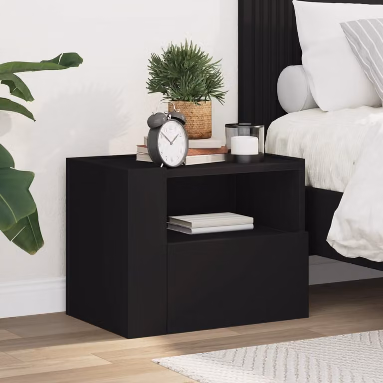 Comodino a muro moderno vidaXL nero L: 45 cm, P: 30 cm, H: 35 cm