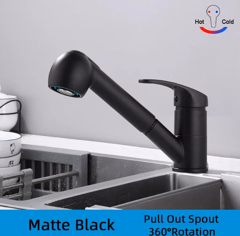 Rubinetto da cucina con gancio estraibile, rotazione a 360°, miscelatore per lavello con acqua calda e fredda, finitura cromata, nero