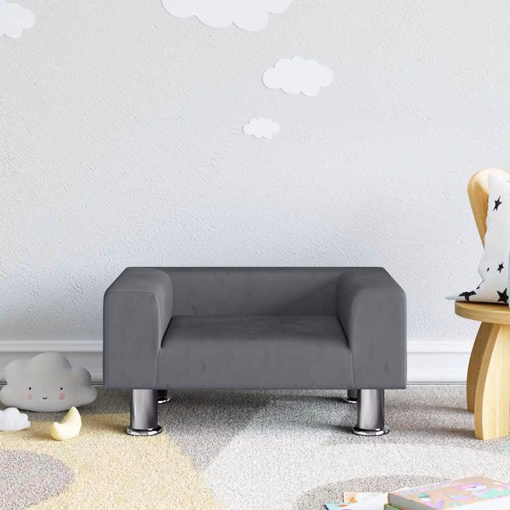 vidaXL Divano per Bambini in Velluto Grigio, L 50 cm x P 40 cm x H 26,5 cm