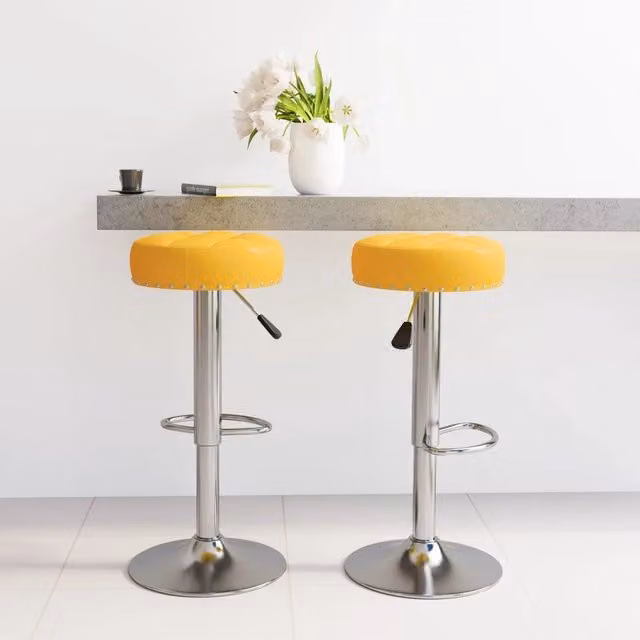 Set di 2 sgabelli da bar vidaXL in tessuto giallo con base girevole a 360 gradi e struttura in metallo