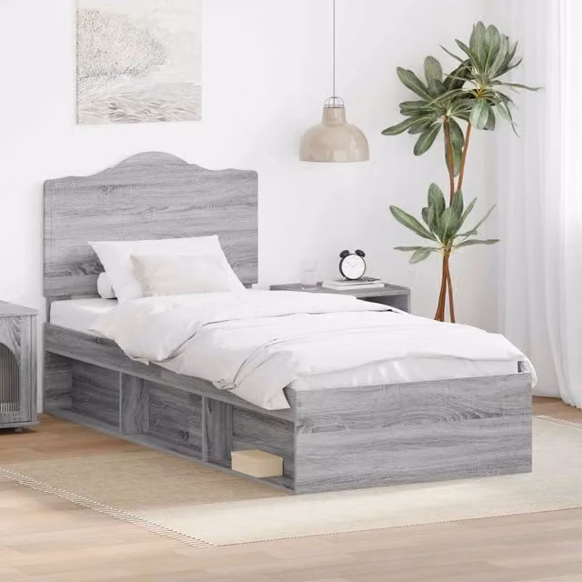 Struttura letto Sonoma vidaXL in pino massello e legno grigio L: 190 cm, P: 75 cm, H: 78 cm