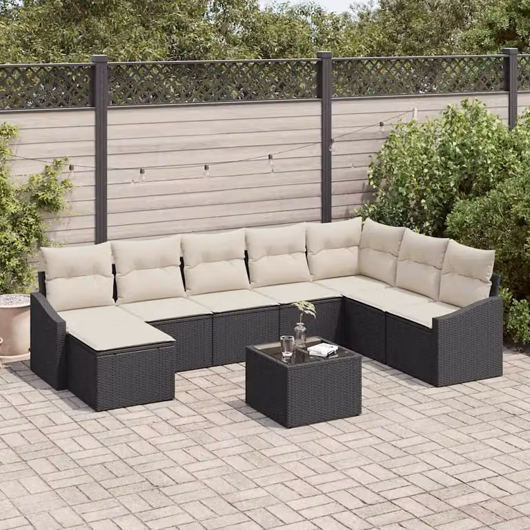 Set Divano da Giardino vidaXL 8 Pezzi in Polyrattan con Cuscini Marrone e Beige