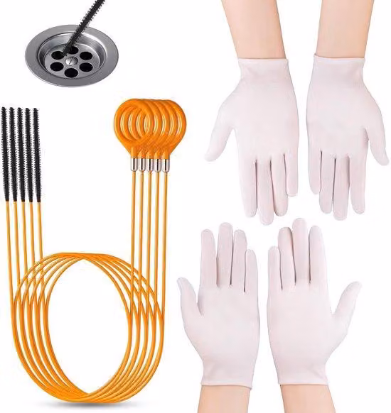 Set Azomor con 5 spazzole flessibili per lo scarico e guanti