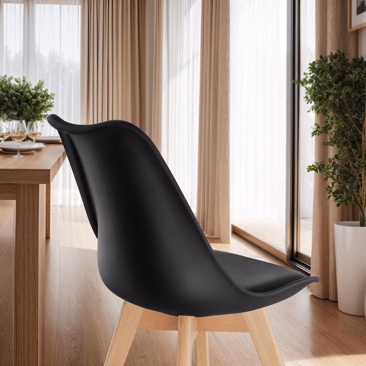 Set di 2 sedie da tavola in stile scandinavo TecTake GmbH, nero opaco, plastica e legno di frassino – 2