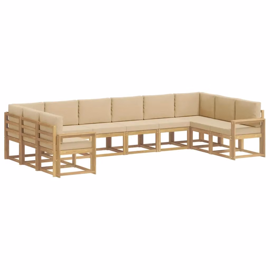 Set di divani da esterno a L vidaXL in legno di acacia con cuscini Bianco e Beige – 2