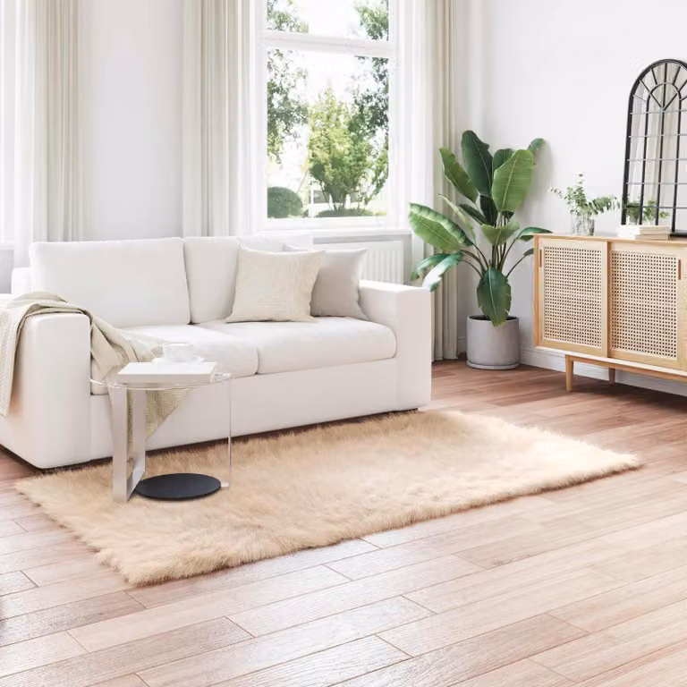 Tappeto in finta pelliccia vidaXL Beige, L 80 cm x P 200 cm, in poliestere lavabile